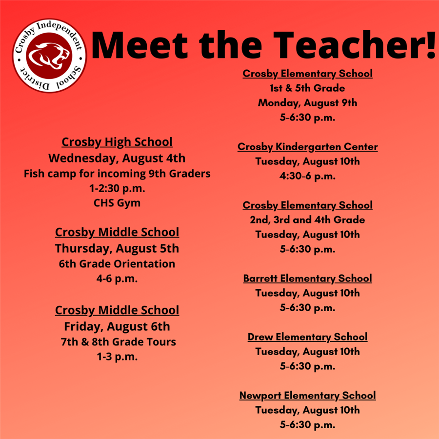  Meet the Teacher nights for 2021-2022 school year